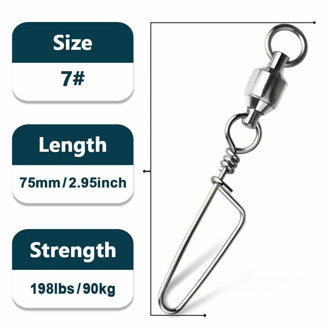 50PCS Ball Bearing Swivel with Lock Snap Fishing Tackle Connectors - Saltwater & Freshwater Use