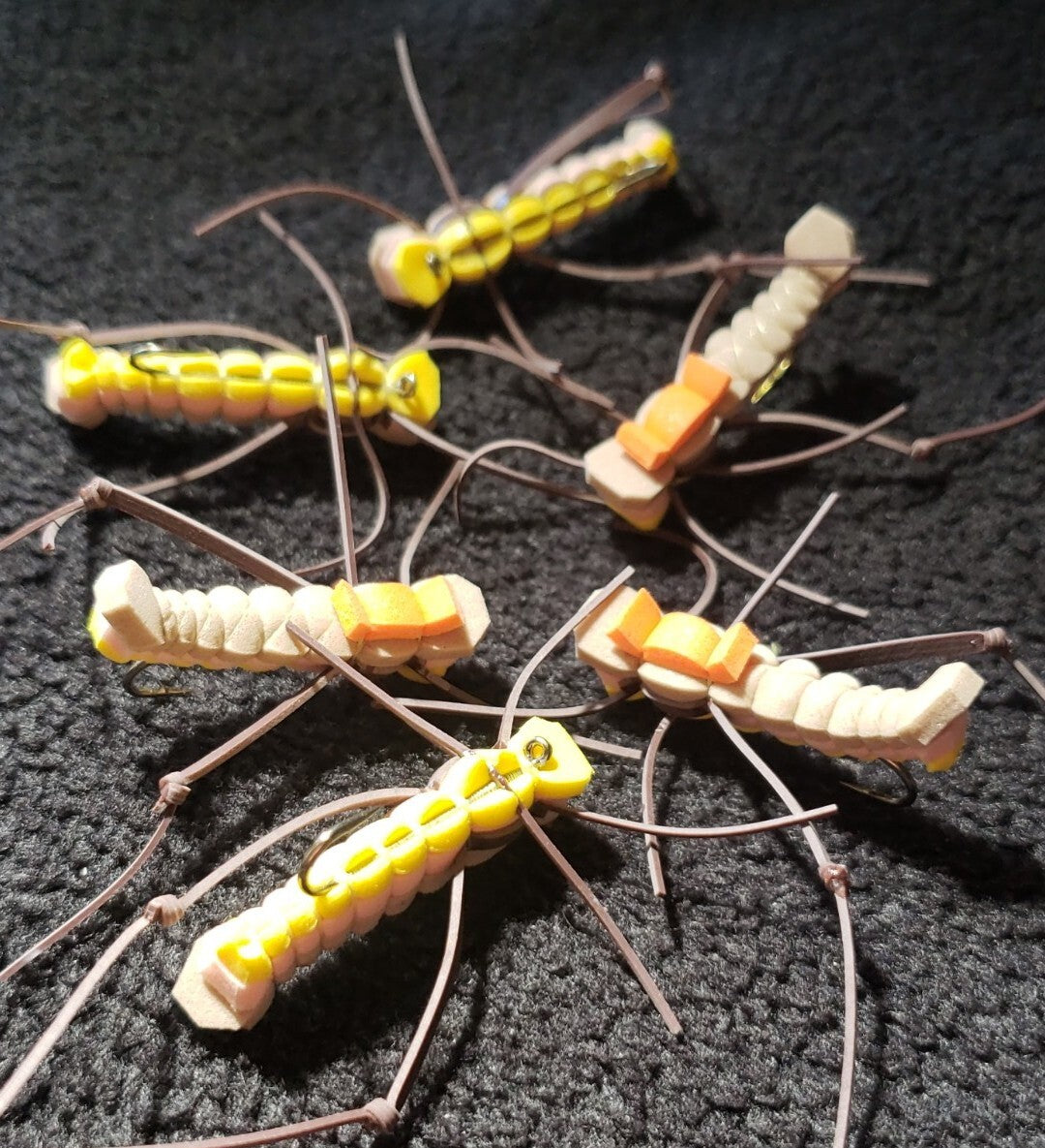 Fly Fishing Dry Flies Size 6 Hopper Yellow Tan Artificial Tackle - Set of 6