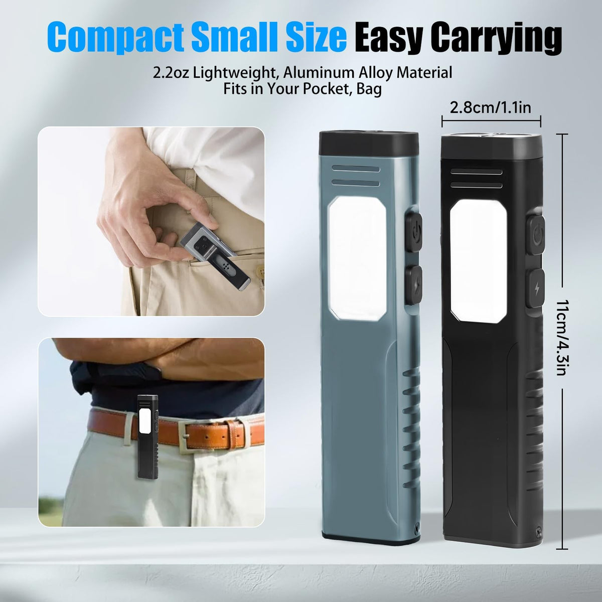 Rechargeable Pocket LED Flashlight with 7 Modes, Magnetic Base & SOS Alarm