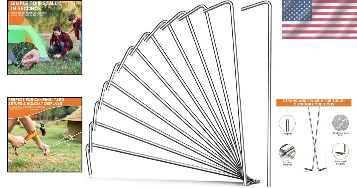12 Pack Galvanized Steel Ground Stakes for Tents & Canopies - Heavy Duty Outdoor Support