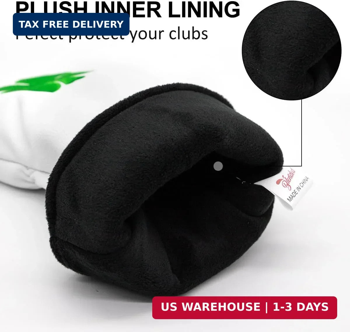 Golf Club Head Covers Set with Lucky Clover Embroidery and Interchangeable Number Labels