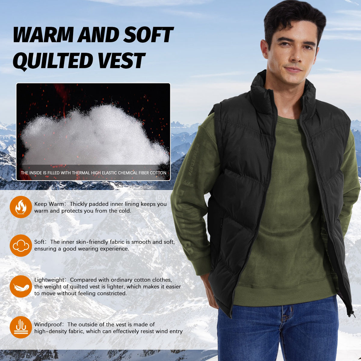 Men's 3-in-1 Thermal Winter Set with Fleece Top Bottom & Down Vest