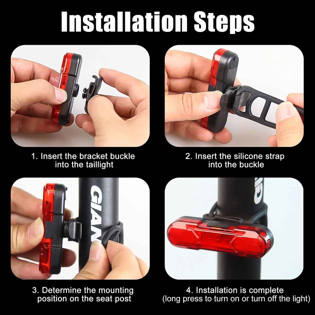 USB Rechargeable Bike Front and Rear LED Headlight Set - Waterproof Cycling Lights