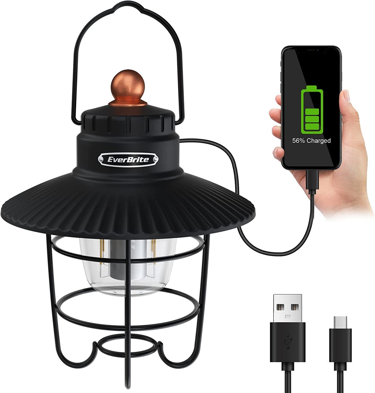LED Camping Lantern Rechargeable 550 Lumens with 3 Light Modes and Power Bank