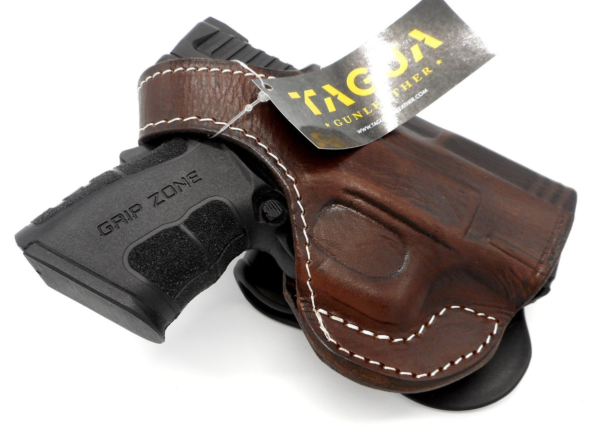 Right Hand Leather Rotating Holster for Pistols - Heavy-Duty Paddle Design
