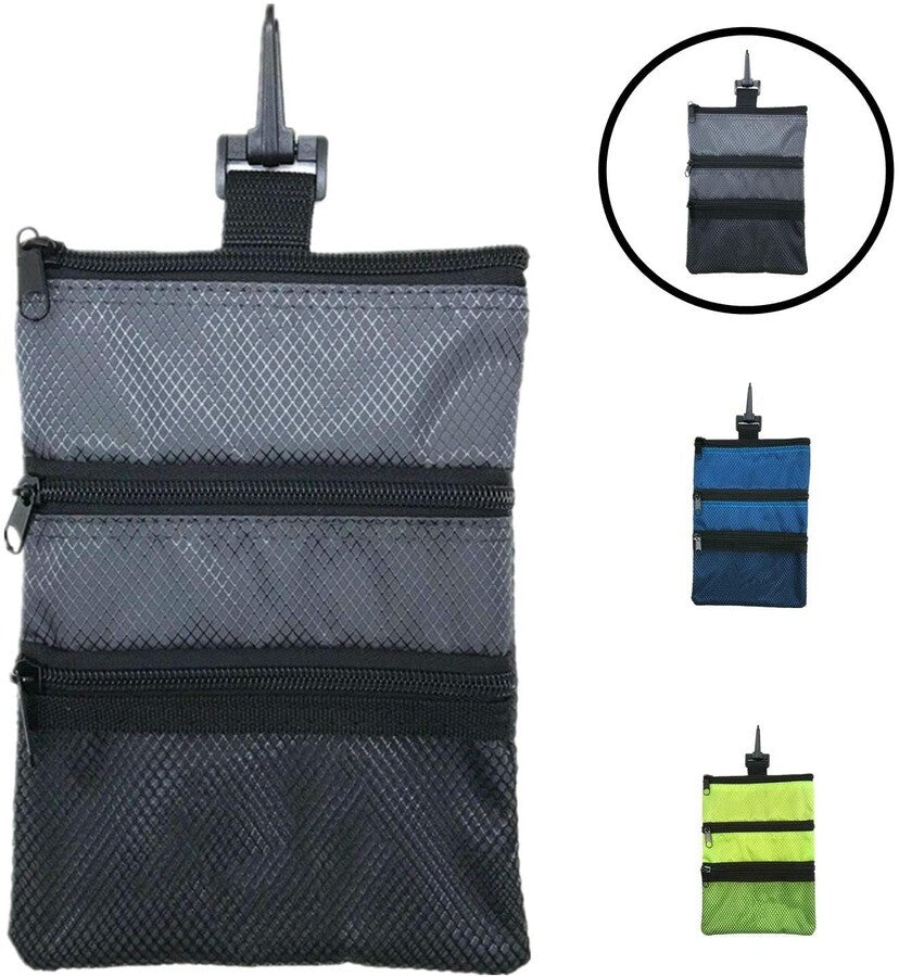 Golf Accessory Pouch Bag with Zipper and Multiple Pockets for Valuables and Tees