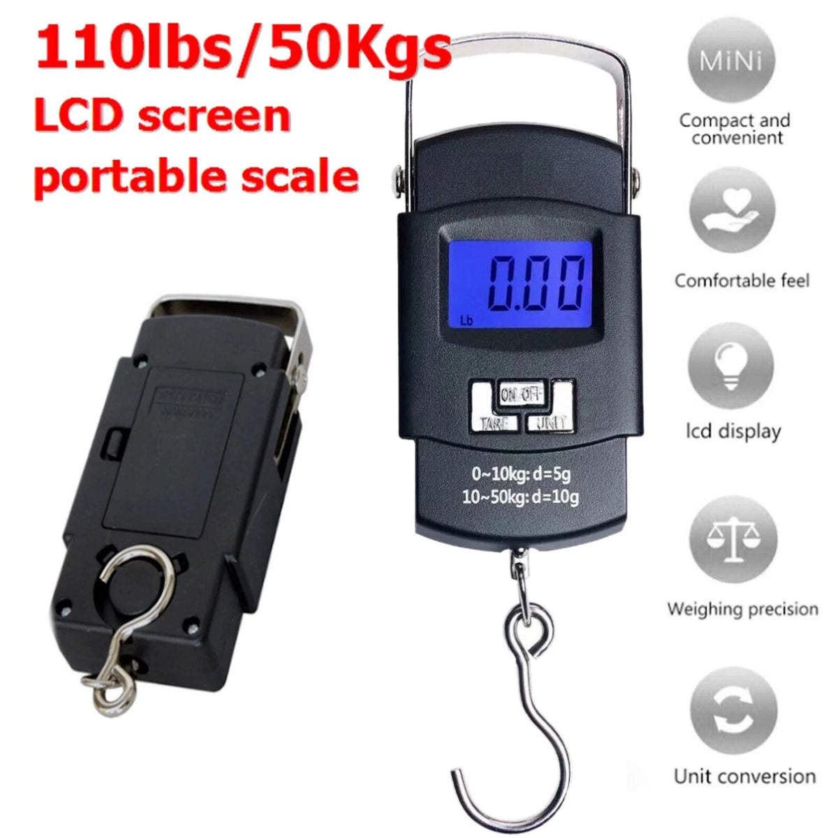 Portable Digital Luggage Scale 110lb / 50kg with Backlight and Hook