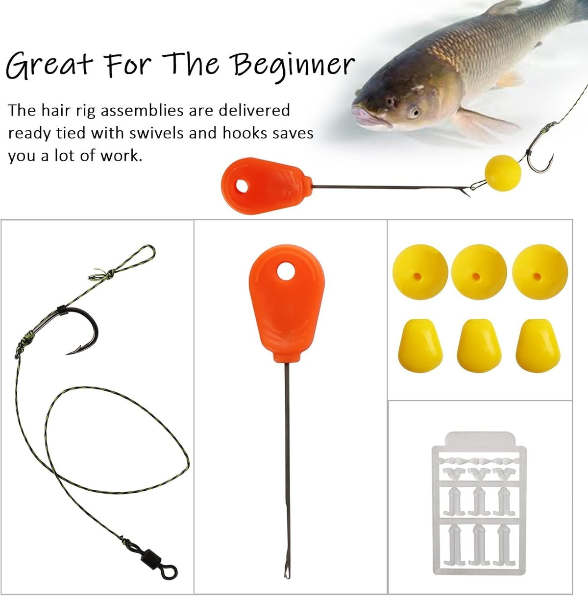 Carp Hair Rig Kit with Hooks, Bait & Accessories - All Sizes Included