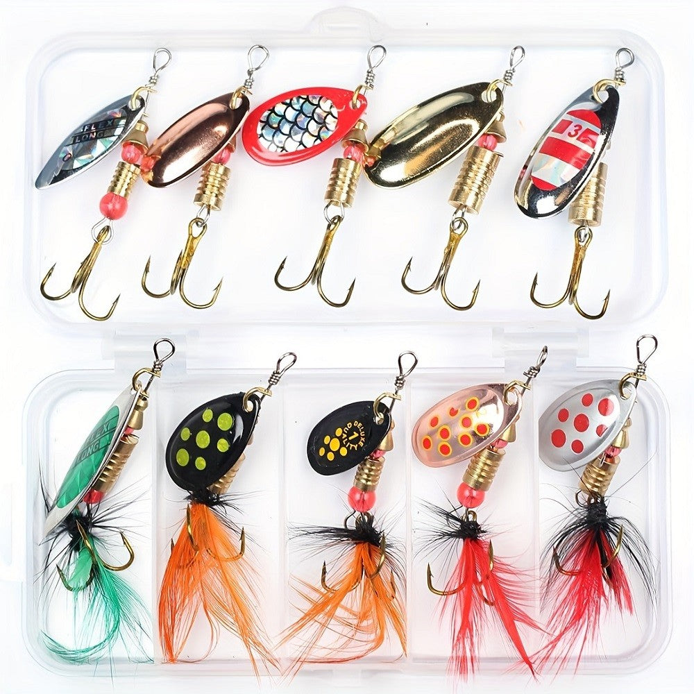 10pcs Metal Spinner Spoon Fishing Lures Artificial Bait for Freshwater & Saltwater