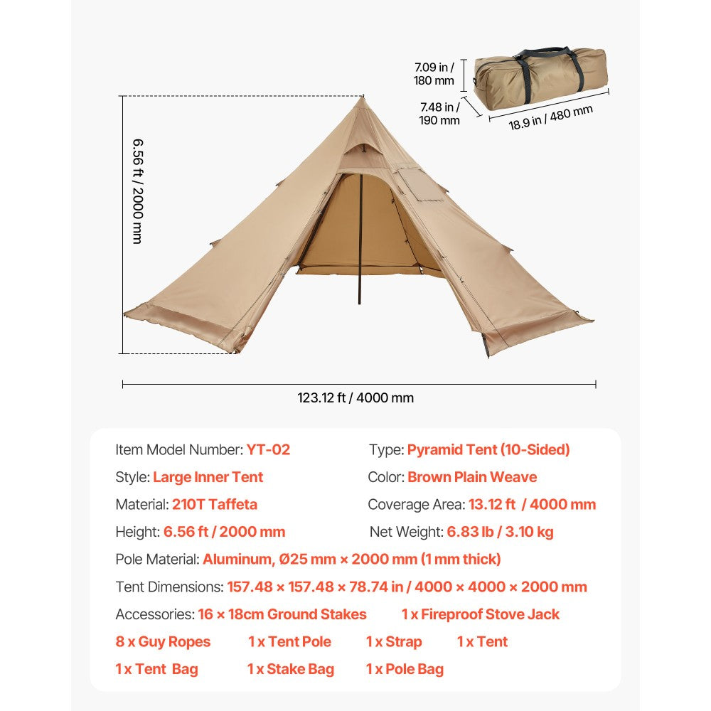 4-Season Hot Tent for Winter Camping with Stove Jack, Waterproof 4P Tipi Tent