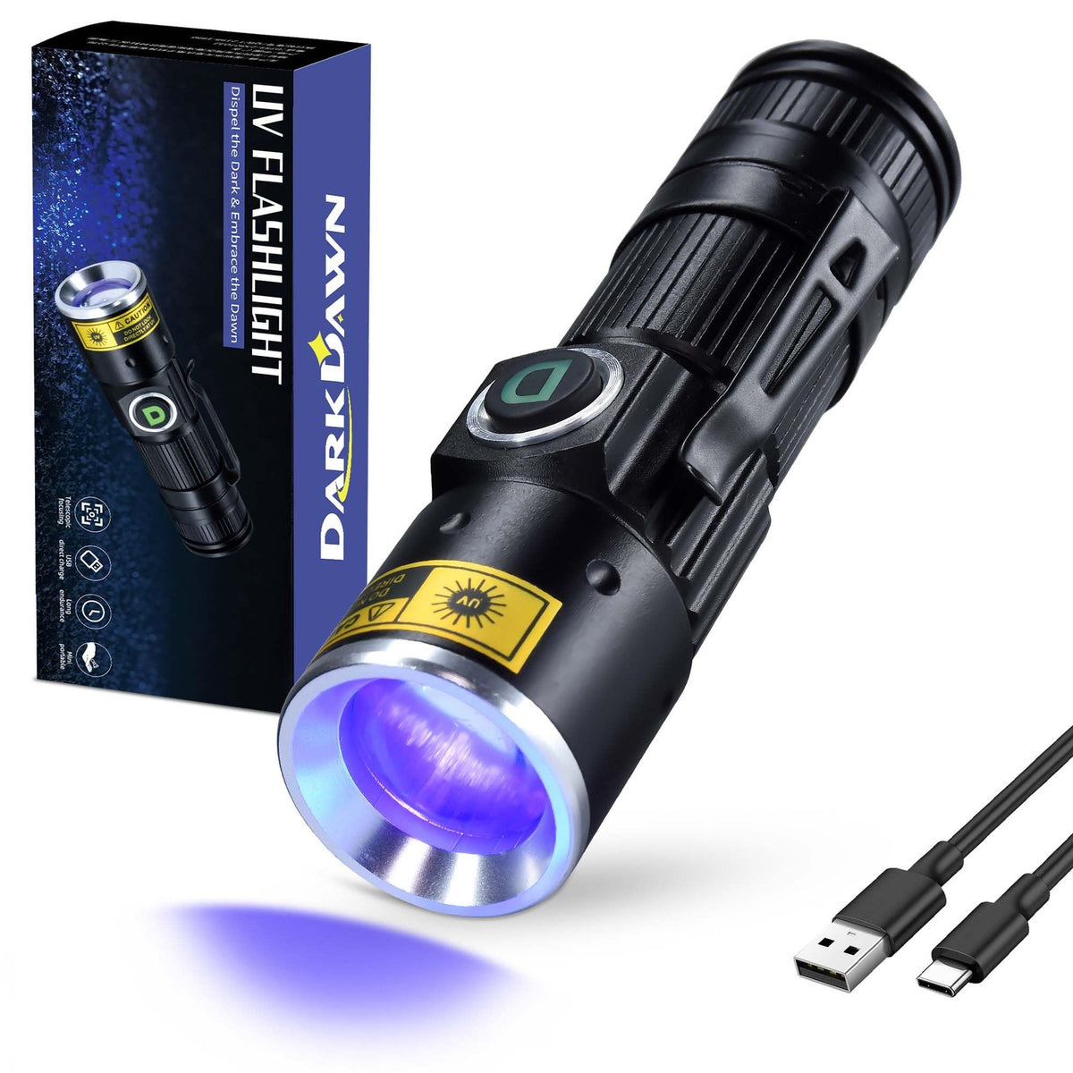 Rechargeable UV 365nm Black Light Flashlight for Detection and Scavenger Hunts