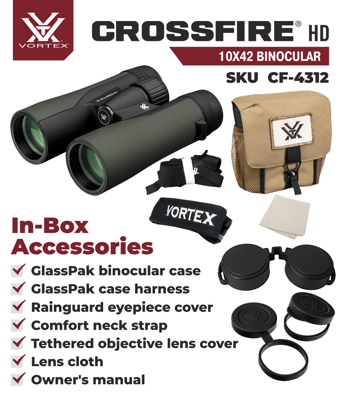 Binoculars 10x42 HD Waterproof Green Binoculars with Free Hat Bundle