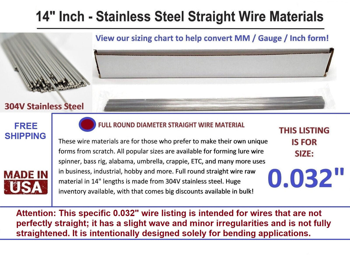 100 Pieces Stainless Steel Straight Lure Shaft Wire Form 0.032" X 14