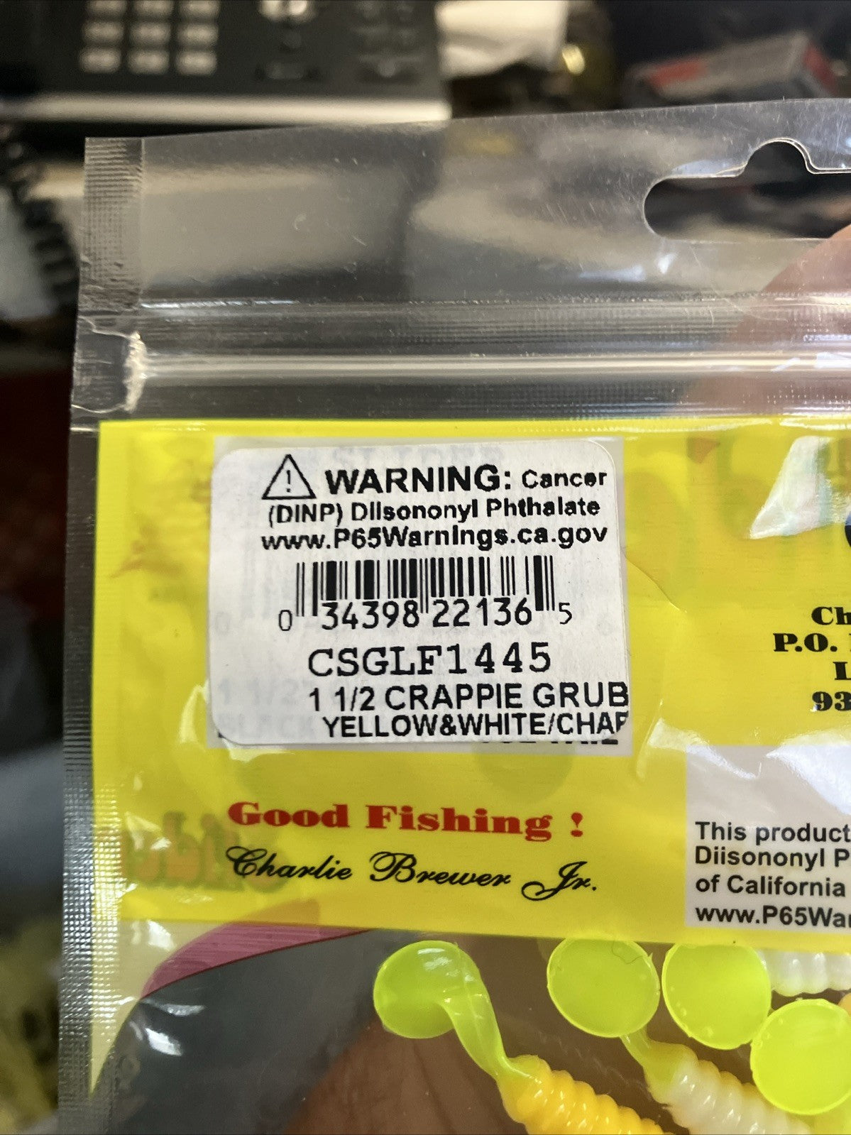Charlie Brewer Tail Chart - Yellow White 1.5 Inch Fishing Tail