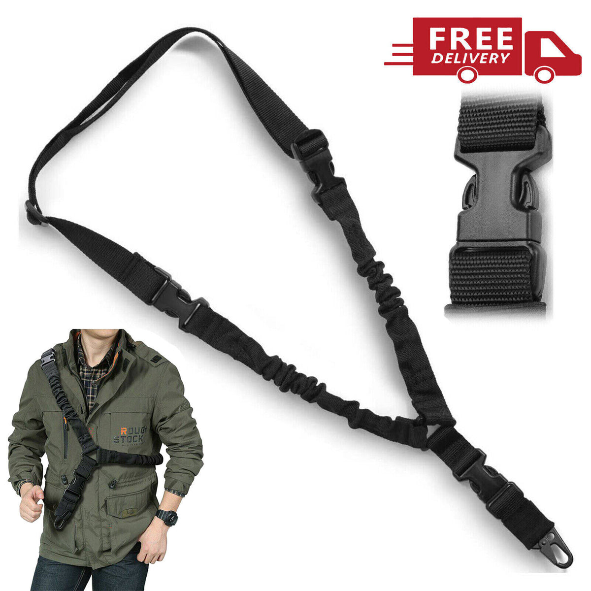 Single Point Tactical Gun Sling Strap Bungee Rifle with Quick Release