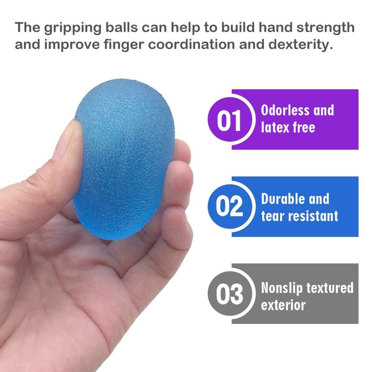 Multicolor Silicone Hand Exercise Balls - 3 Pack for Grip Strengthening