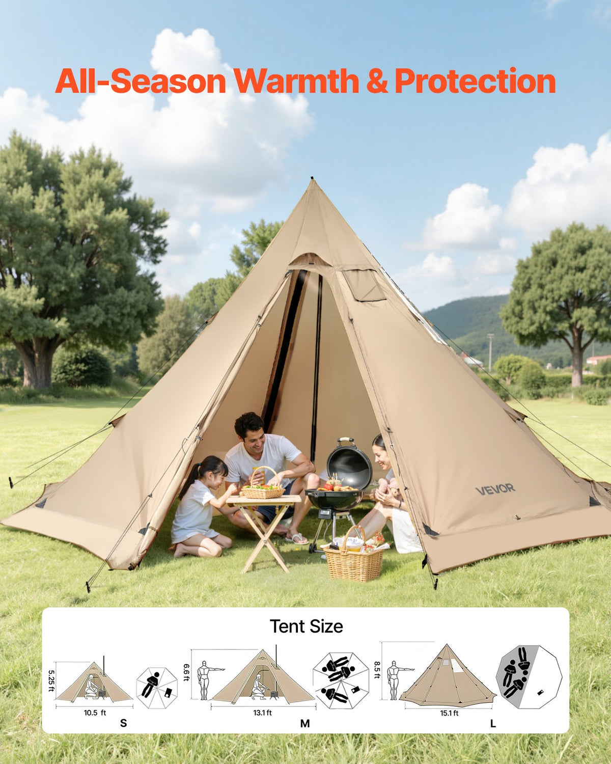 Portable Hot Tent with Stove Jack for Camping 4-6 Persons Waterproof Durable