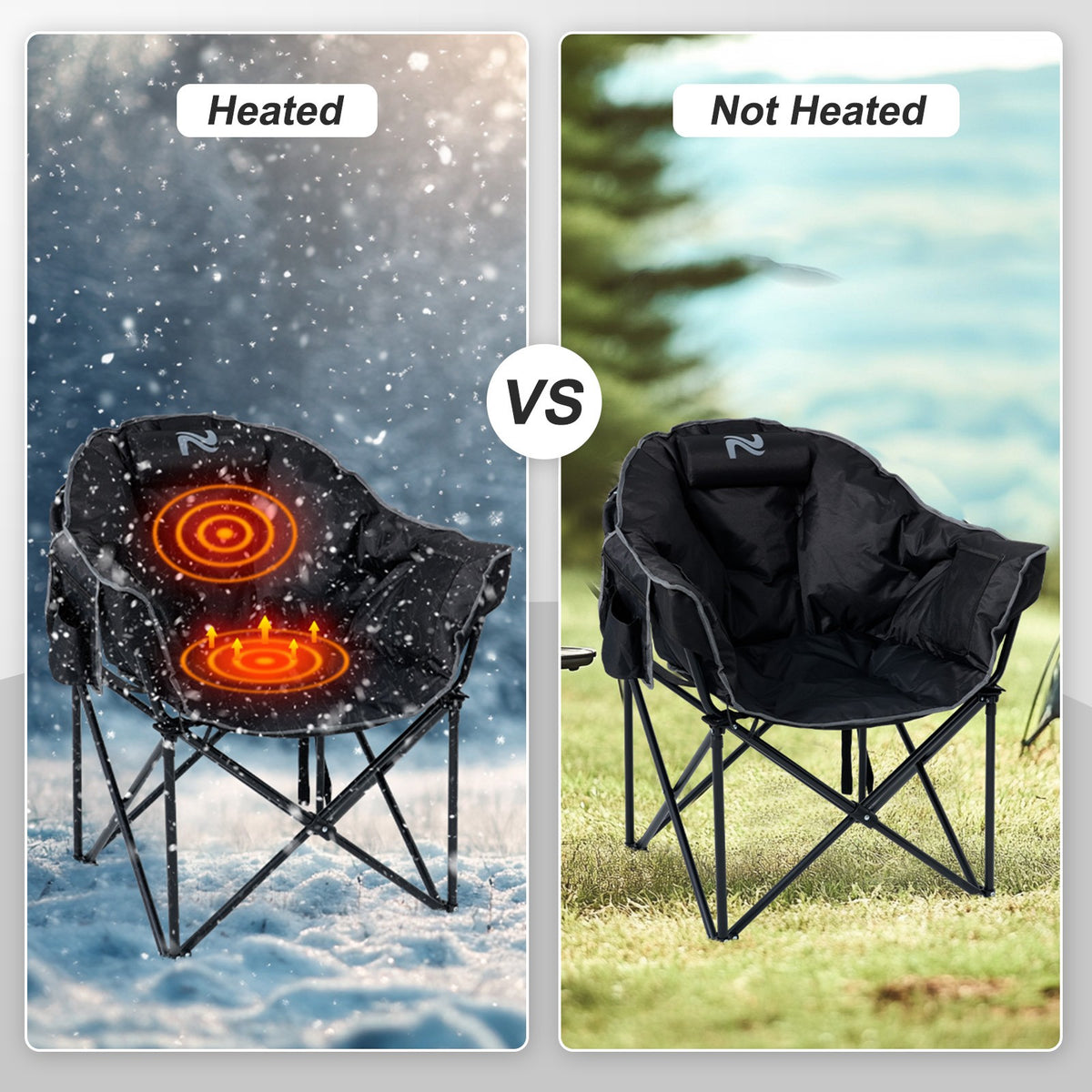 Oversized Heated Camping Chair with 3 Heat Levels - Foldable Outdoor Lounge Seat Support 500 lbs