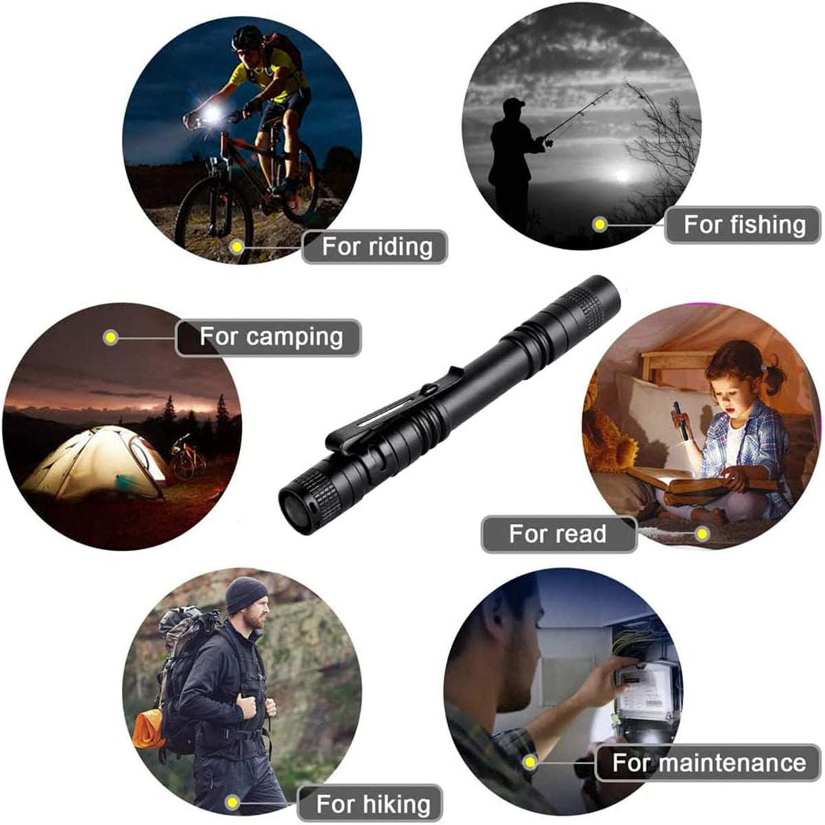 LED Penlight Flashlight Clip Mini Portable Torch for Outdoor Camping