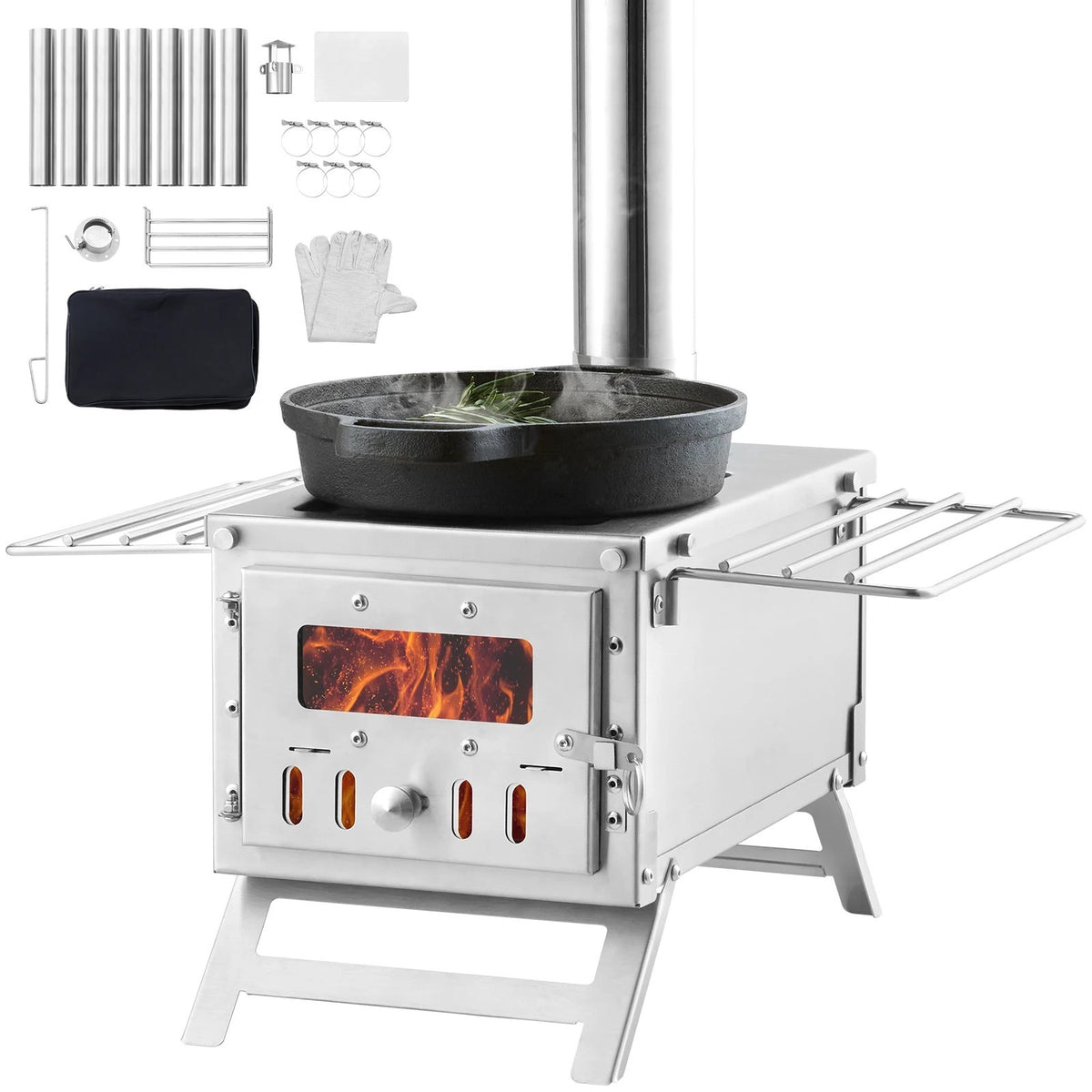 Portable Wood Stove for Camping Tent Stainless Steel Outdoor Heater & Cooker