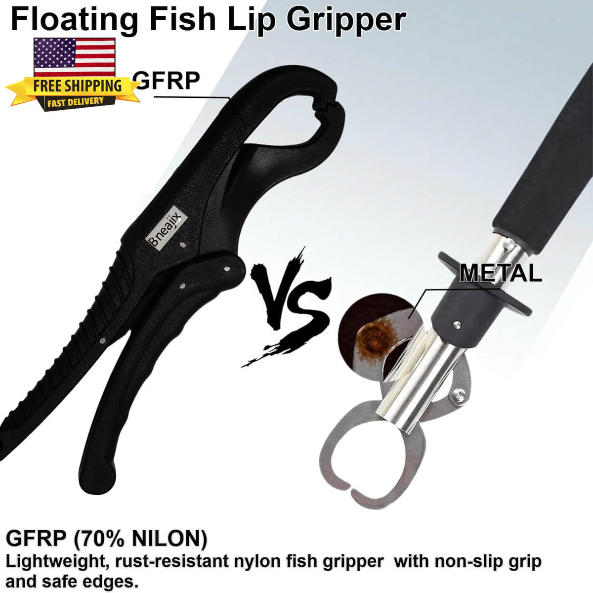 9.5-Inch Floating Fish Lip Gripper with Lanyard - Fish Hook Removal Tool