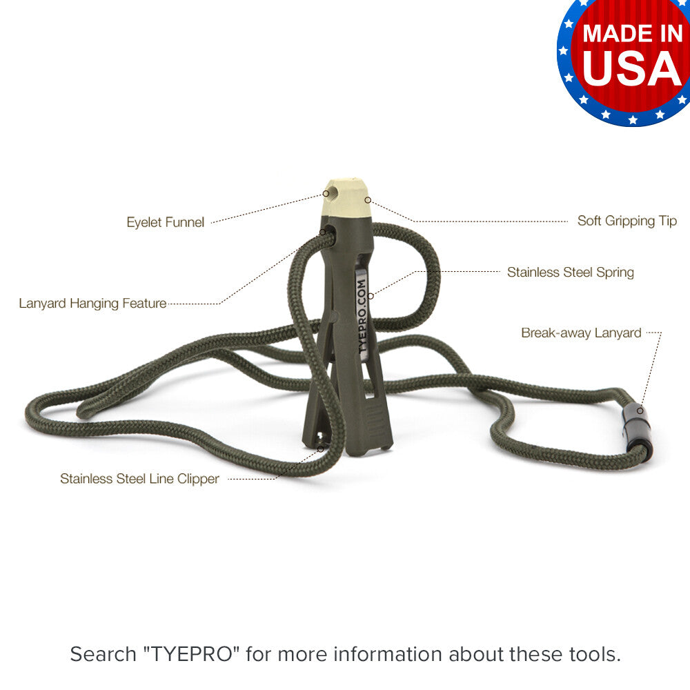Fishing Knot Tying Tool with Line Clips and Lanyard - Hook & Jig Threader