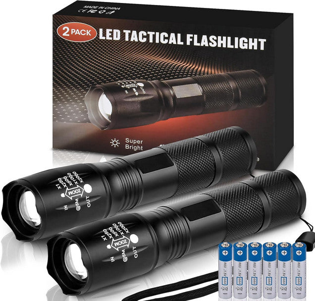High Lumens LED Flashlight Pack with 5 Modes & Zoomable Beam
