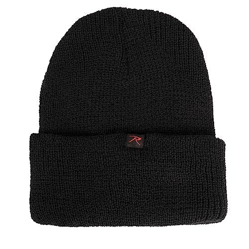Black Wool Watch Cap - Insulated Military Style Beanie for Outdoor Activities