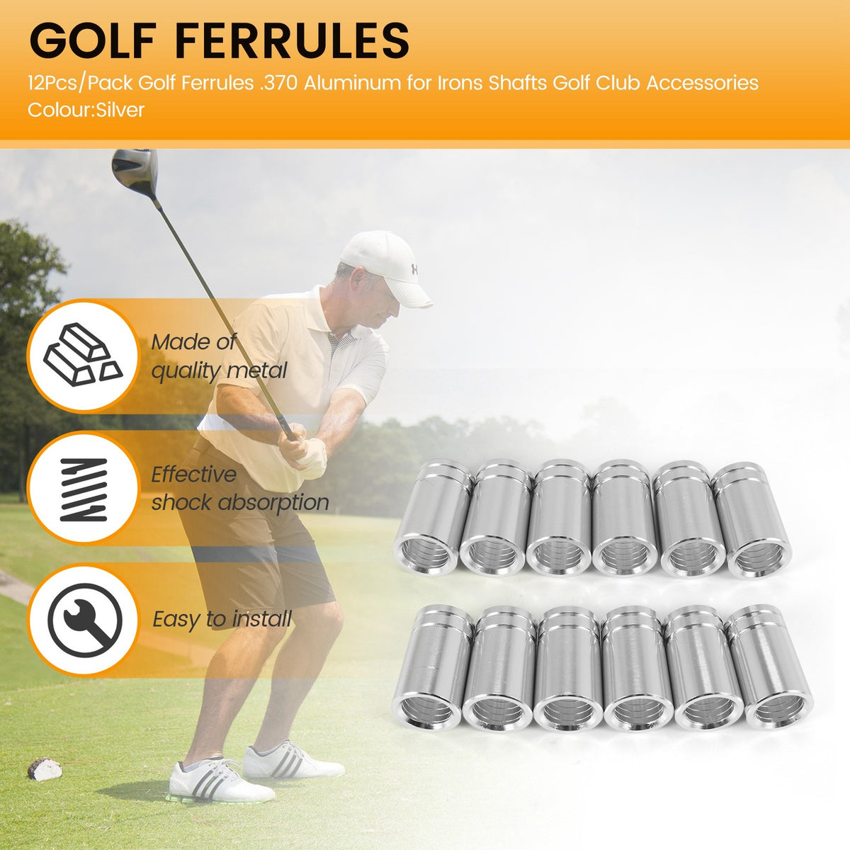 12 Pack Aluminum Ferrules .370 for Golf Iron Shafts Club Accessories