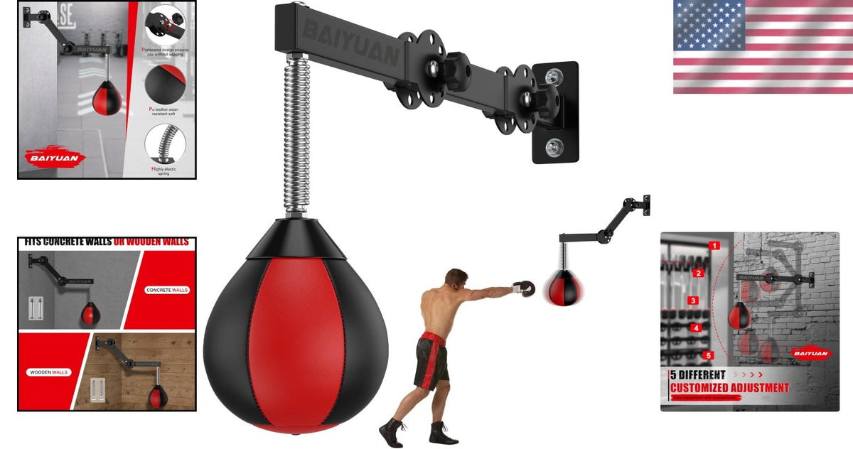 Adjustable Faux Leather Speed Bag for Boxing Training - Space Saving Wall Mount
