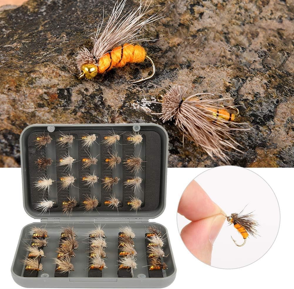Fly Fishing Flies Kit - 40 Assorted Dry, Wet, Nymph & Streamer Lures with Waterproof Box