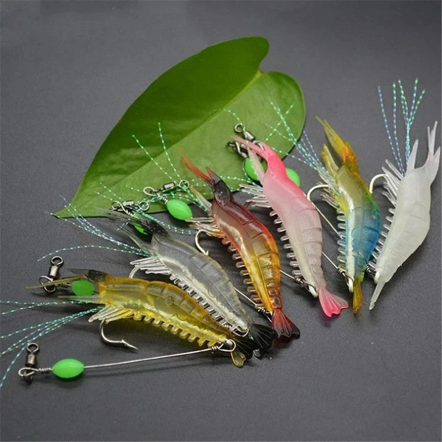 Glow in the Dark Shrimp Fishing Lures Kit - Soft Artificial Bait with Sharp Hooks