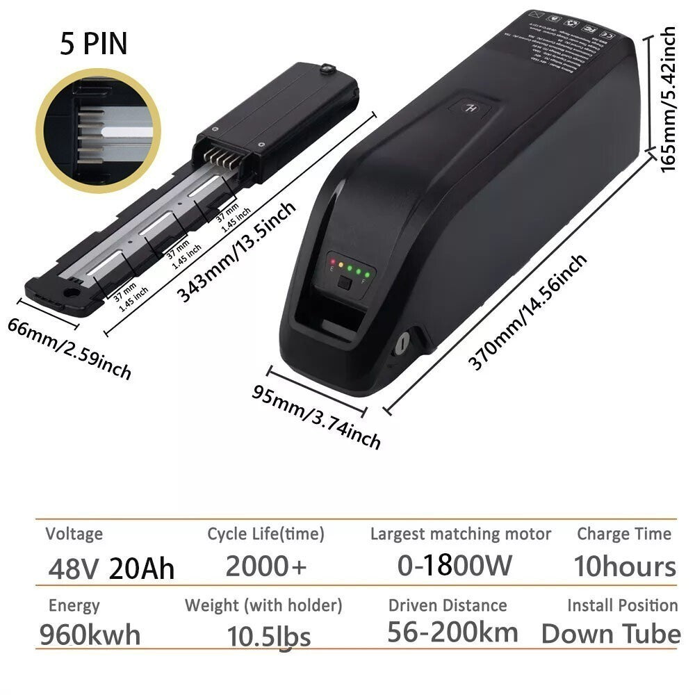 Electric Bike Battery 36V/48V 10Ah/15Ah/20Ah with 4Pin/5Pin Connector – Universal eBike Power Pack