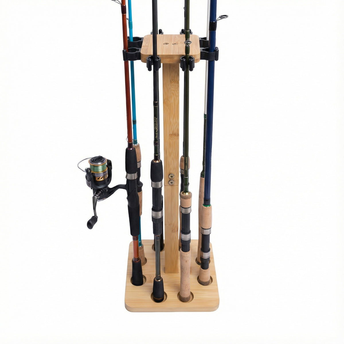 Fishing Rod Holder Rack for Garage - Holds Up to 8 Rods, Bamboo Floor Stand