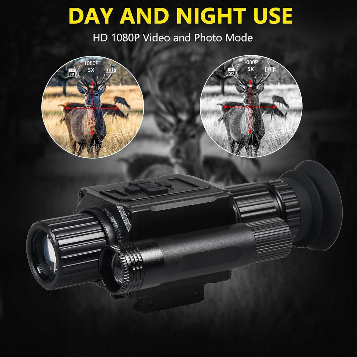 Night Vision Scope 5X AI Zoom HD 1080P with Shockproof 400M Range