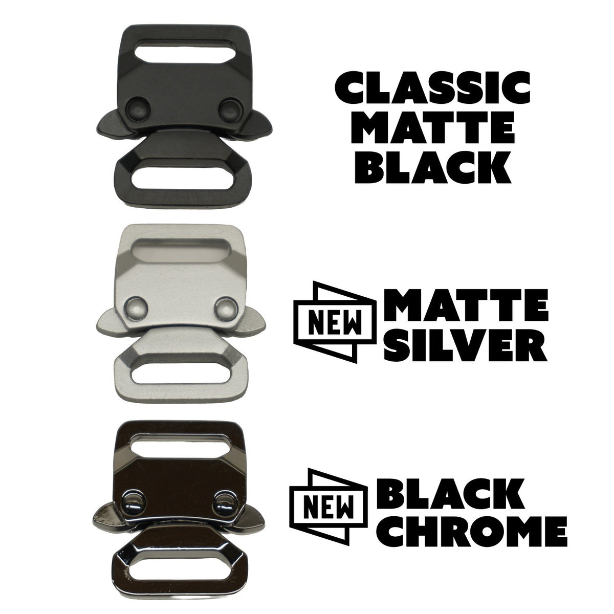 Mini Tactical Paracord Buckle - Matte Black, Silver & Chrome