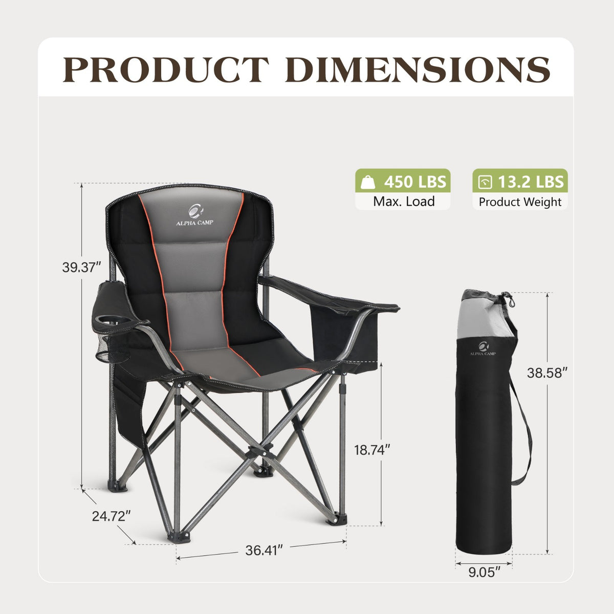 Heavy Duty Folding Camping Chairs - Oversized Portable Outdoor Seating, 2 Pack