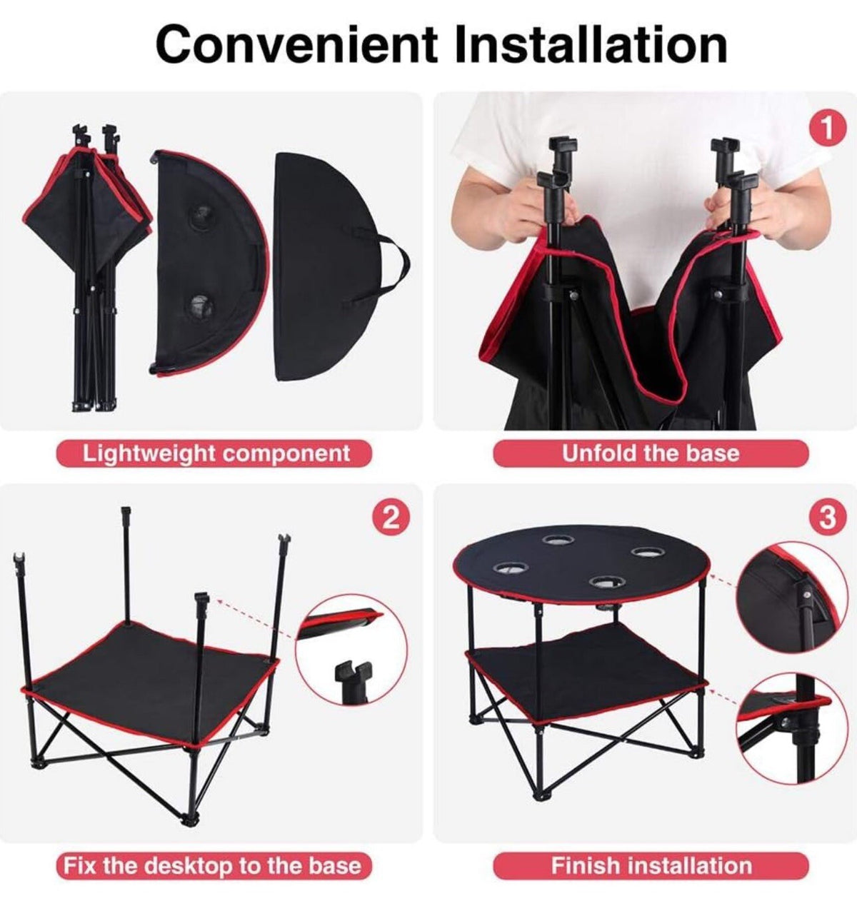 Lightweight Foldable Camping Table with Carry Bag, 28x28 Inches, Outdoor Picnic & Beach