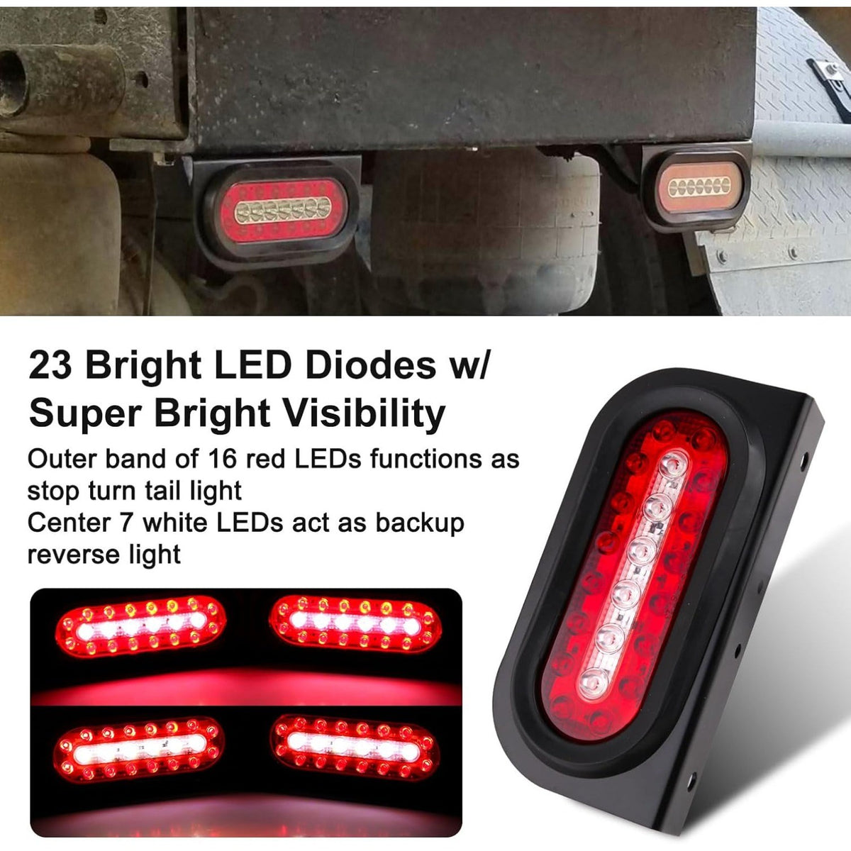 6-Inch Oval LED Trailer Tail Light Kit with Bracket & 25ft Wiring Harness