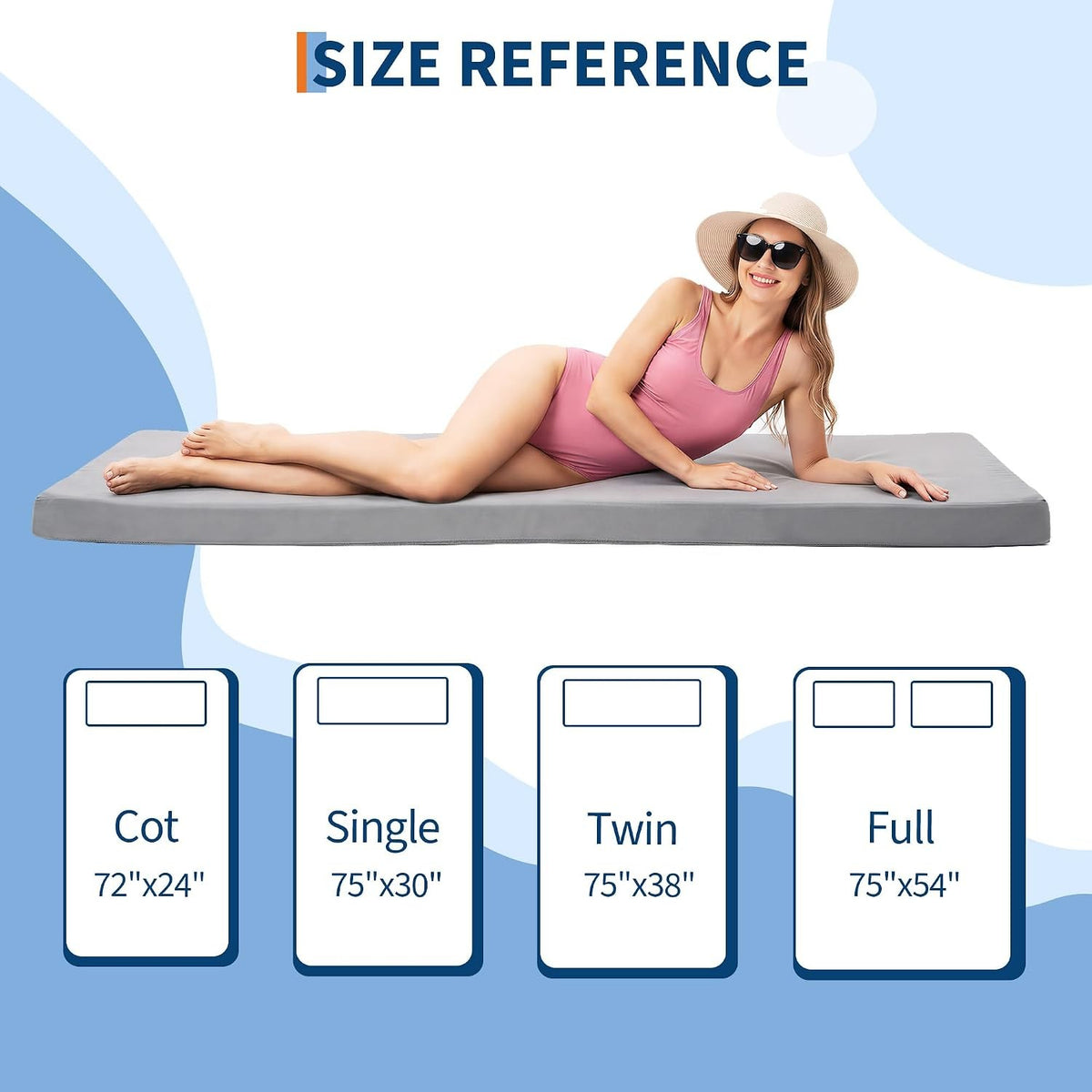 Memory Foam Camping Mattress Pad - Portable Roll-Up Sleeping Mat, Full Size Options