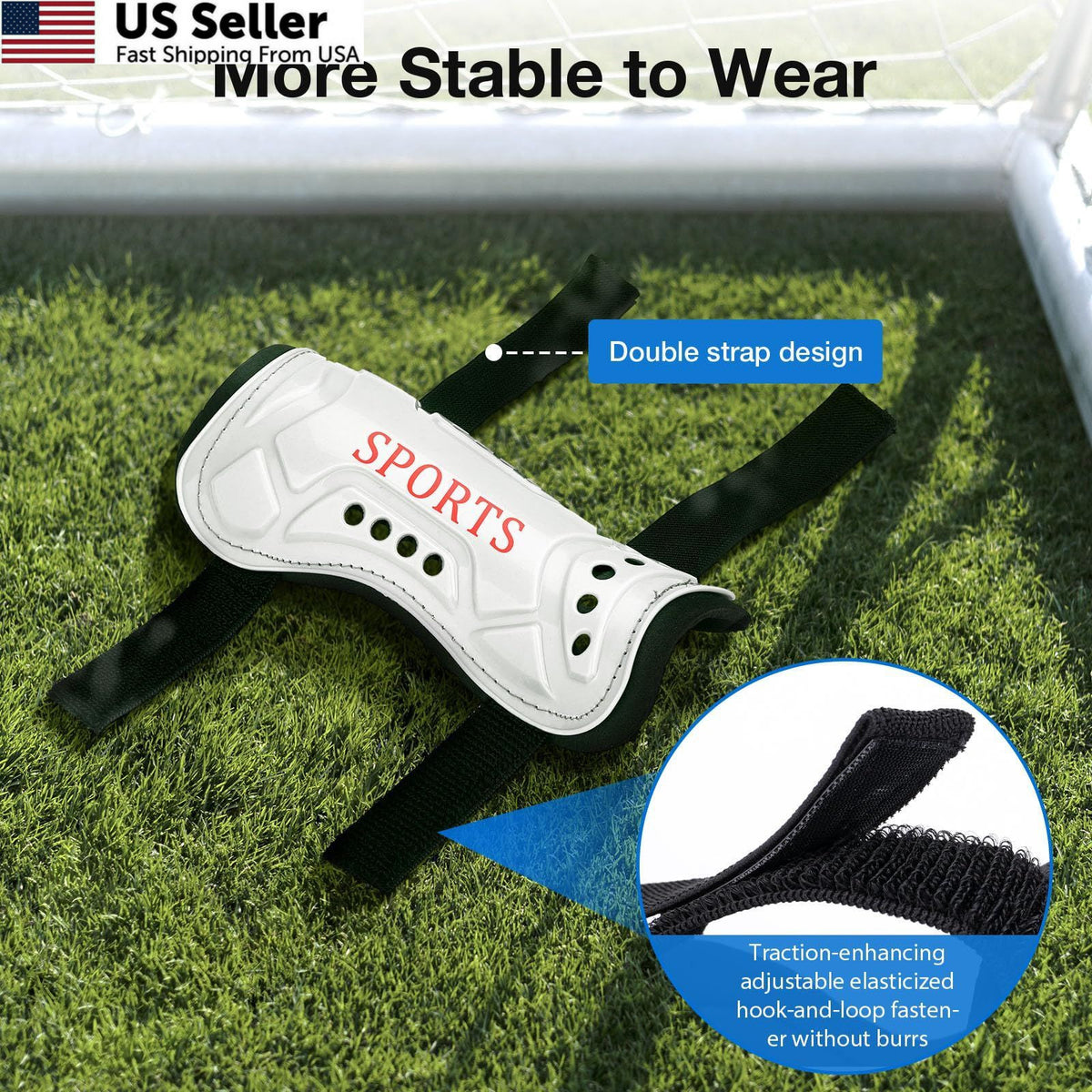 Youth Soccer Shin Guards with Shock Absorption Adjustable Fit - Black & White