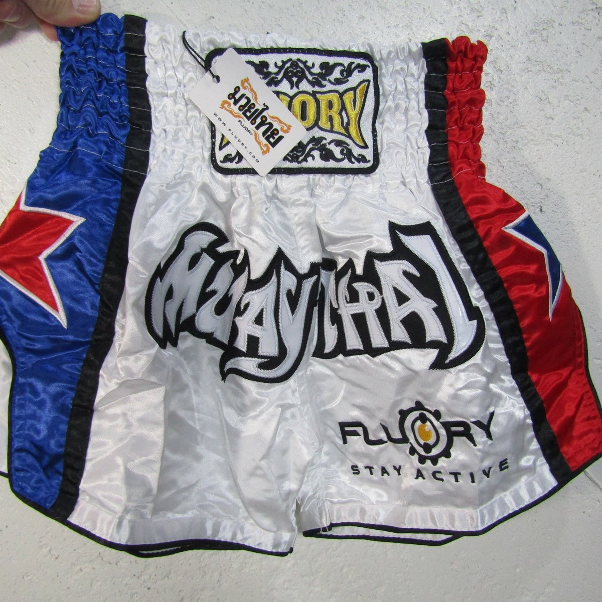 Muay Thai Boxing Shorts White Red Blue Star Kickboxing MMA Training XS