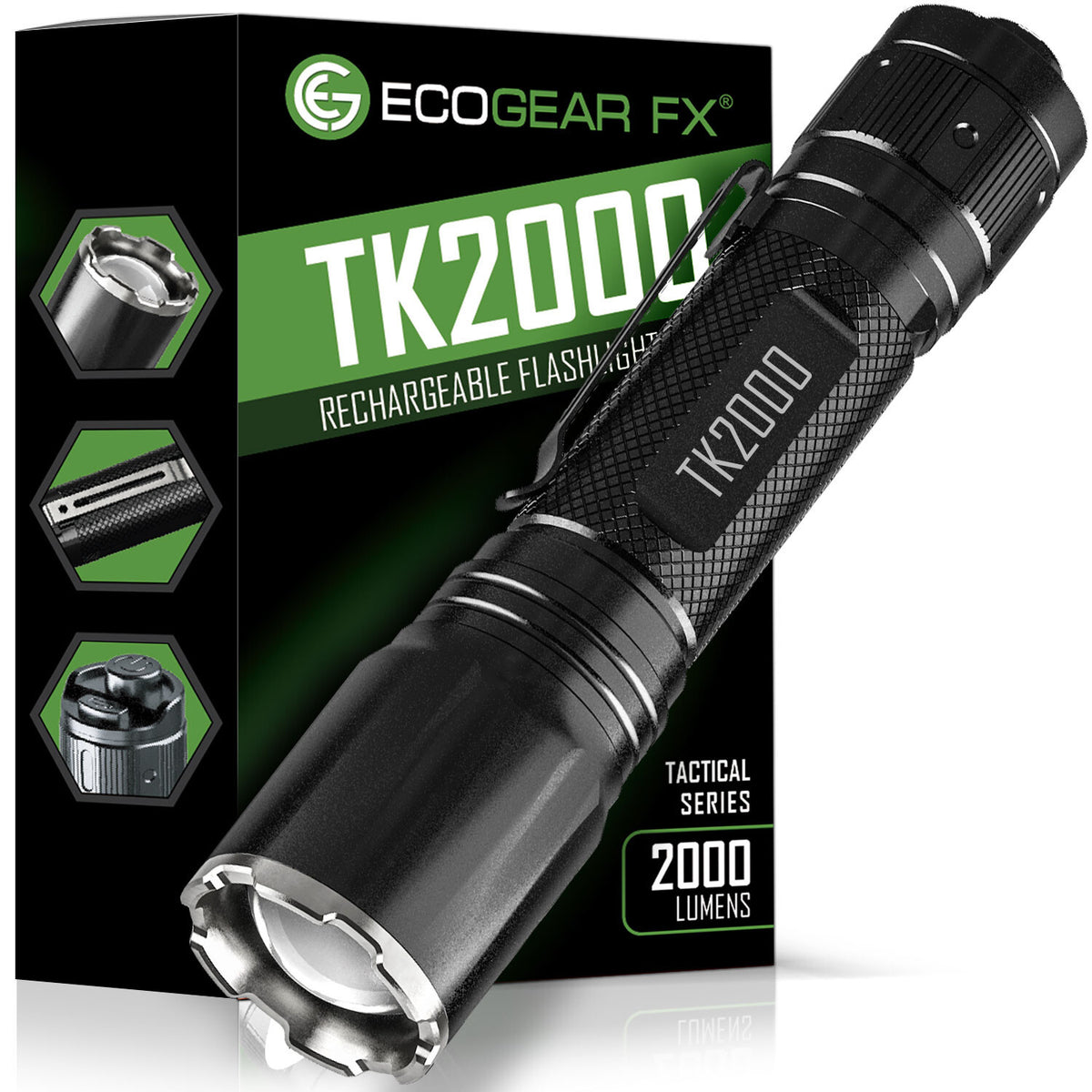 USB Rechargeable LED Tactical Flashlight 2000 Lumens with Zoom