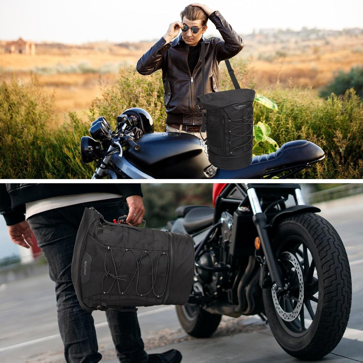Motorcycle Sissy Bar Backrest Bag with Expandable Luggage & Rain Cover
