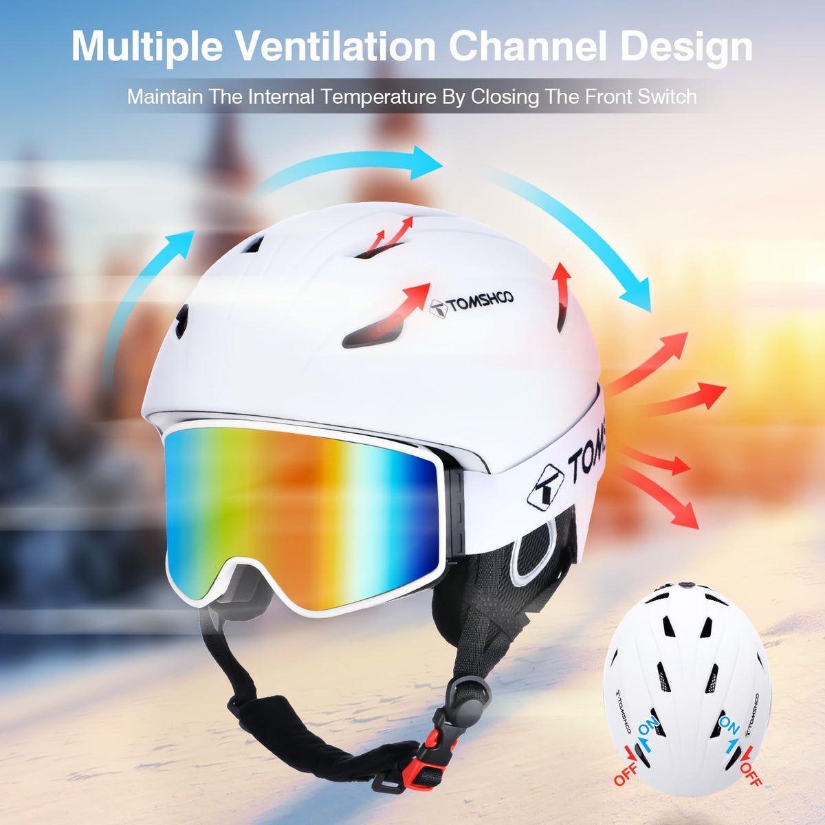 Snowboard Helmet with Goggles Set for Men Women Shockproof Windproof Winter Sports