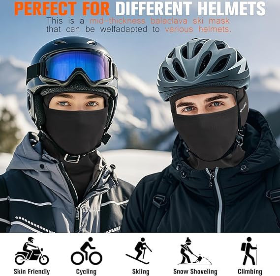 Winter Thermal Motorcycle Balaclava Full Face Mask Windproof Ski Hood with Glasses Port