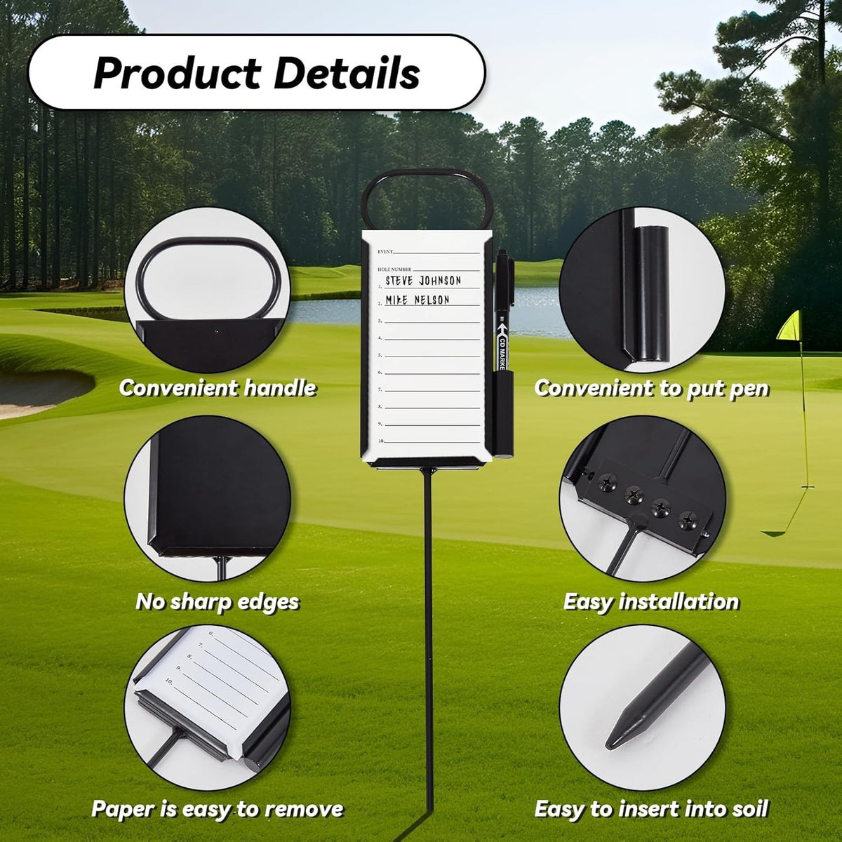 Golf Proximity Marker Set - Stainless Steel Closest to Pin Markers with Pen & 50 Sheets