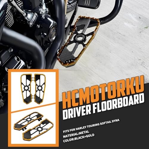 Harley Motorcycle Driver Floorboard Pegs - CNC Aluminum Footboards with Anti-Slip Surface, Yellow & Black Finish