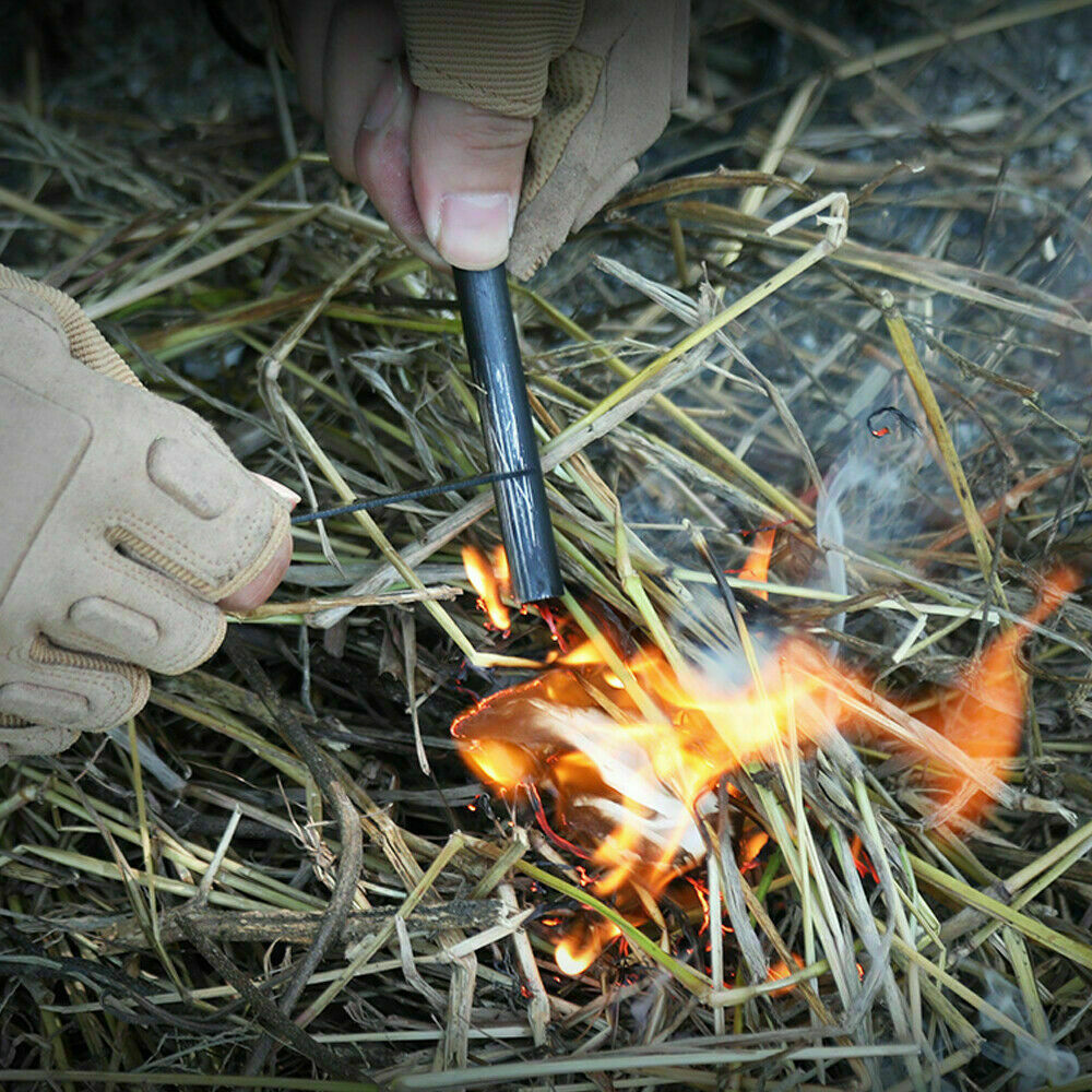 2-Piece Fire Starter Kit with Ferro Rod & Steel Scraper for Camping Outdoors