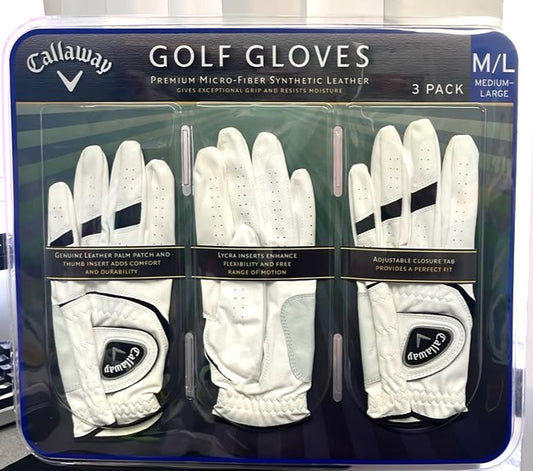 Golf Gloves 3-Pack Micro-Fiber Synthetic Leather Medium/Large - Premium Quality